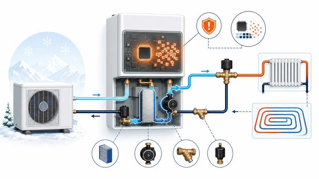 Schéma de diagnostic illustrant une erreur de lecture EEPROM sur la carte électronique Daikin Altherma.