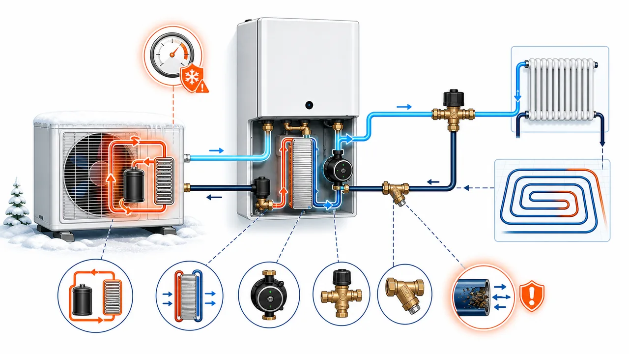 Schéma de diagnostic montrant une protection haute pression ou antigel sur une Daikin Altherma.