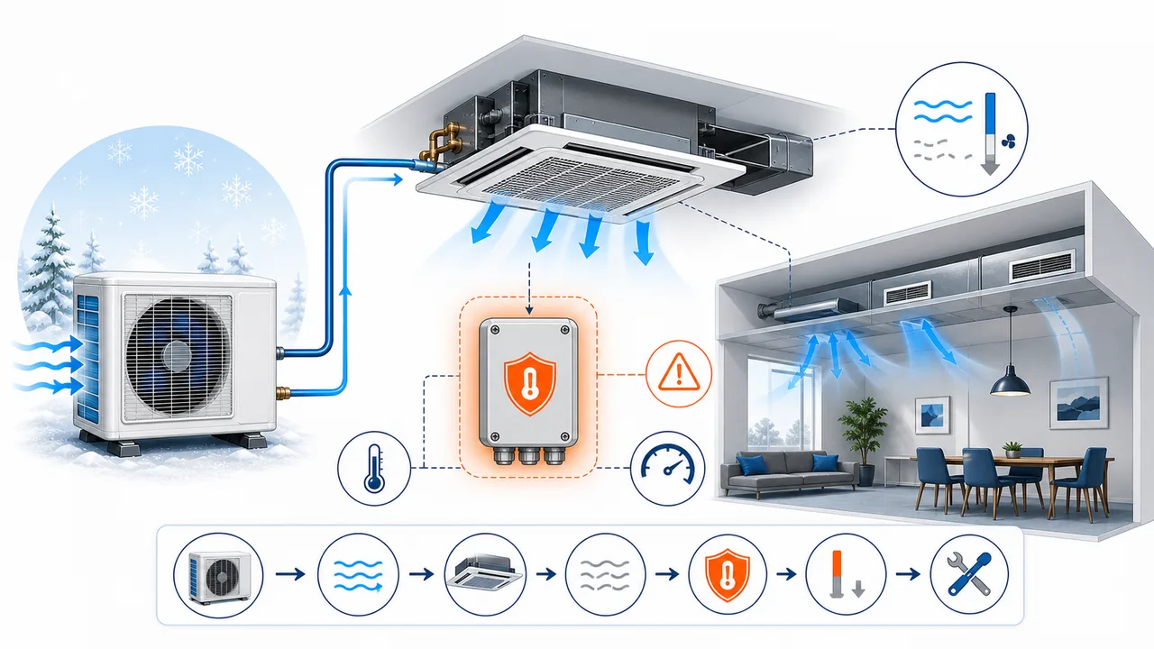 Schéma de diagnostic illustrant une protection de régulation générale sur un système Daikin résidentiel ou tertiaire.