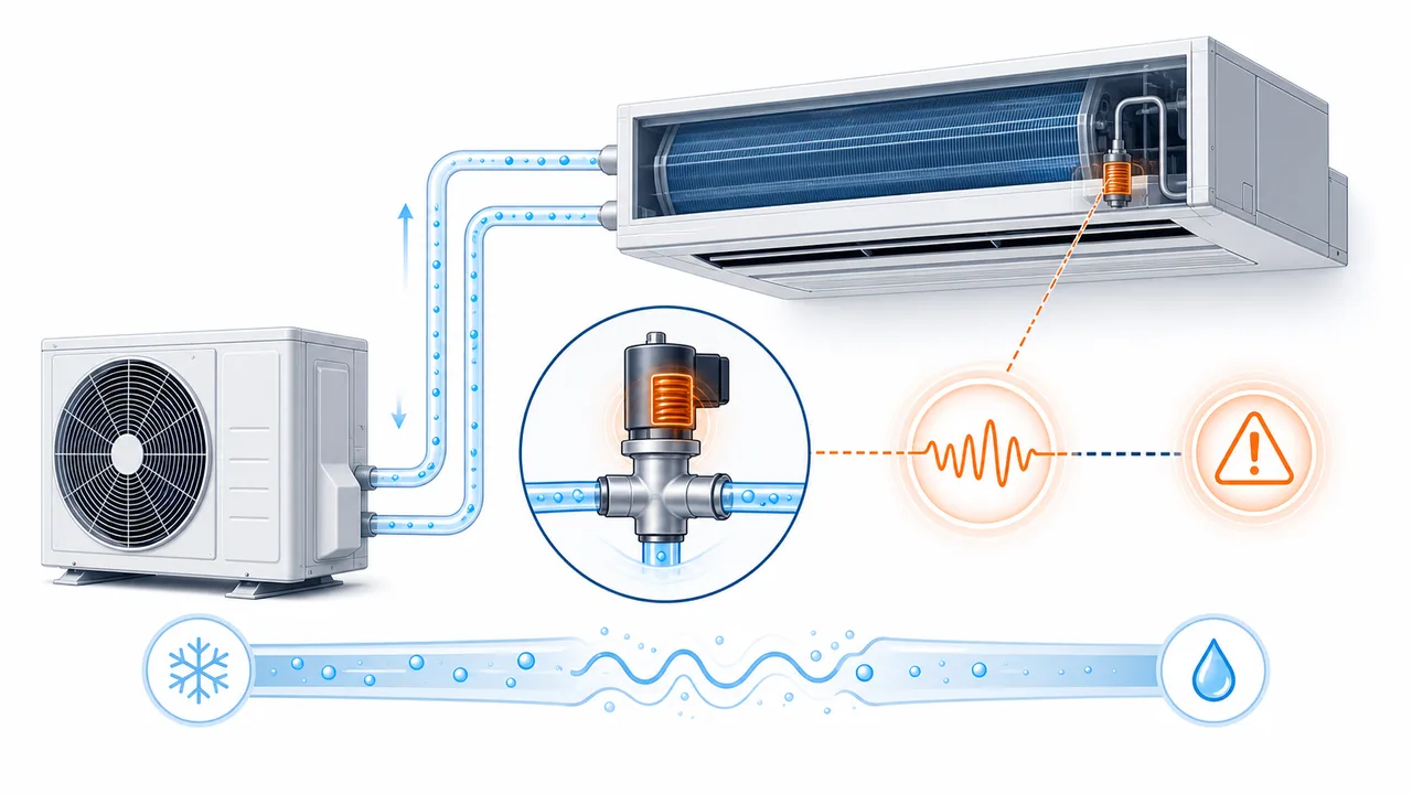 Schéma de diagnostic montrant une bobine de détendeur électronique Daikin SkyAir avec signal incohérent.
