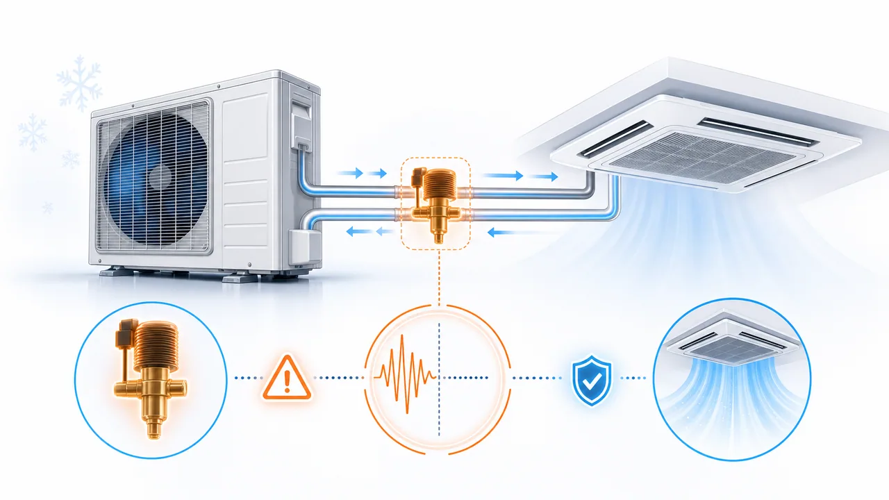 Schéma de diagnostic montrant un détendeur électronique extérieur Daikin SkyAir avec bobine EXV en défaut.