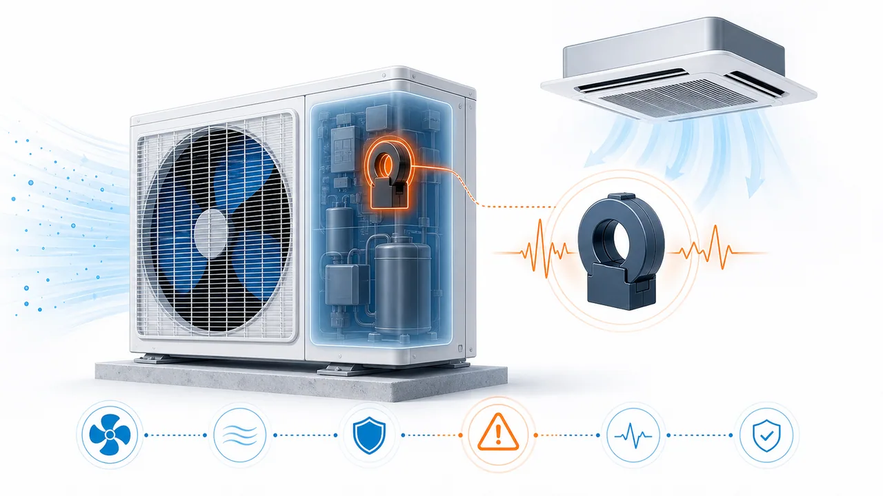 Schéma de diagnostic montrant un capteur de courant extérieur Daikin SkyAir représenté en module scellé.