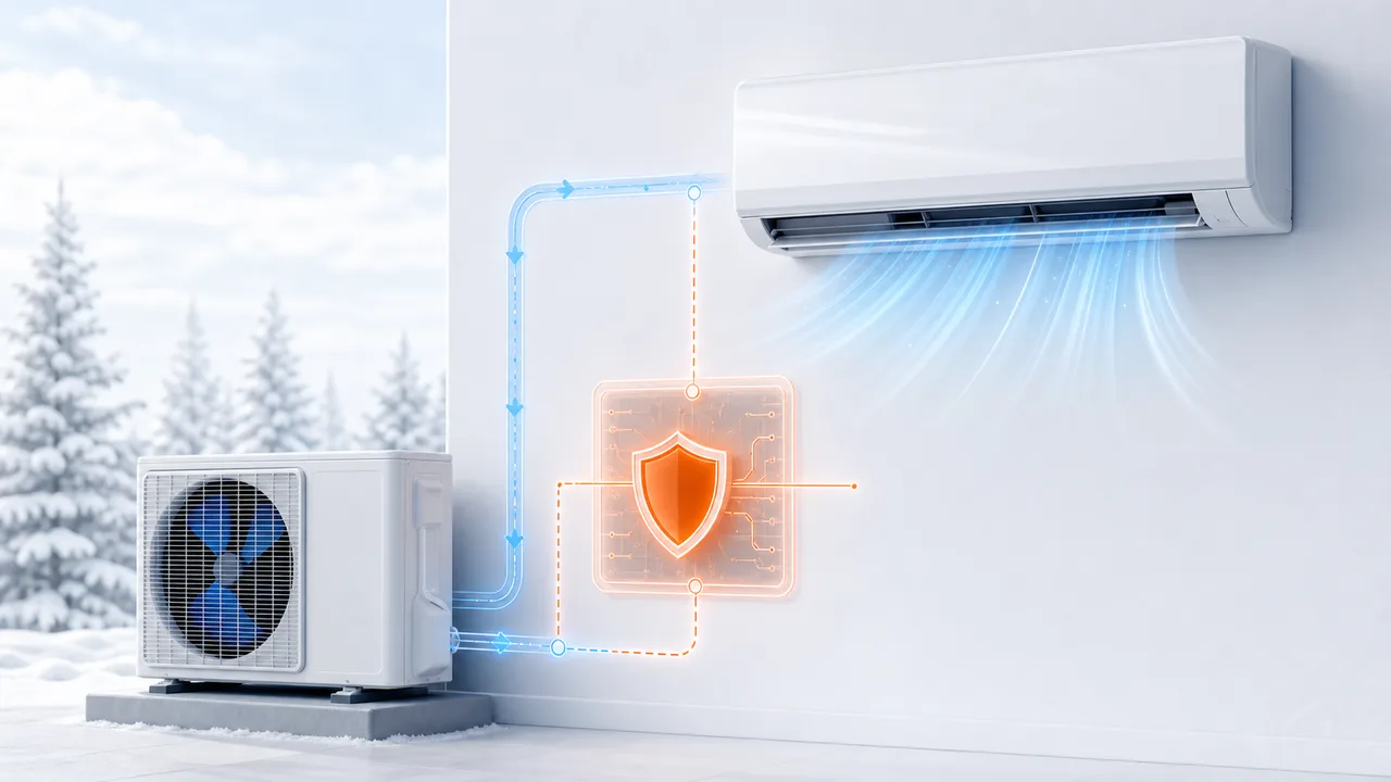Schéma de diagnostic montrant une protection externe Daikin Split activée entre unité intérieure et extérieure.
