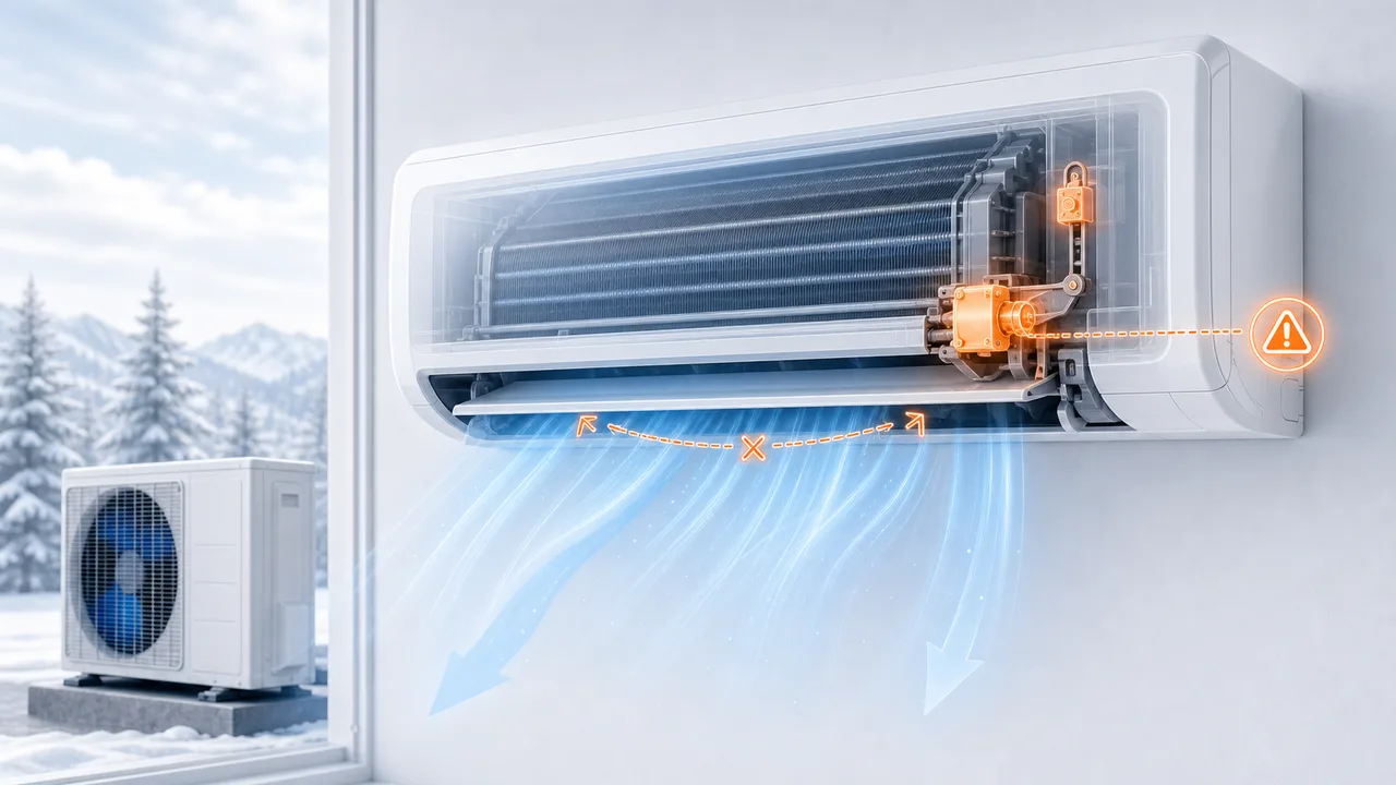 Schéma de diagnostic montrant un volet motorisé Daikin Split avec capteur de fin de course en défaut.