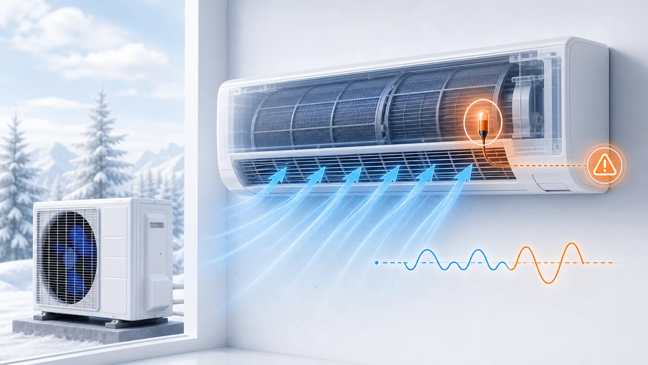 Schéma de diagnostic montrant une thermistance d’air aspiré Daikin Split près de la reprise intérieure.