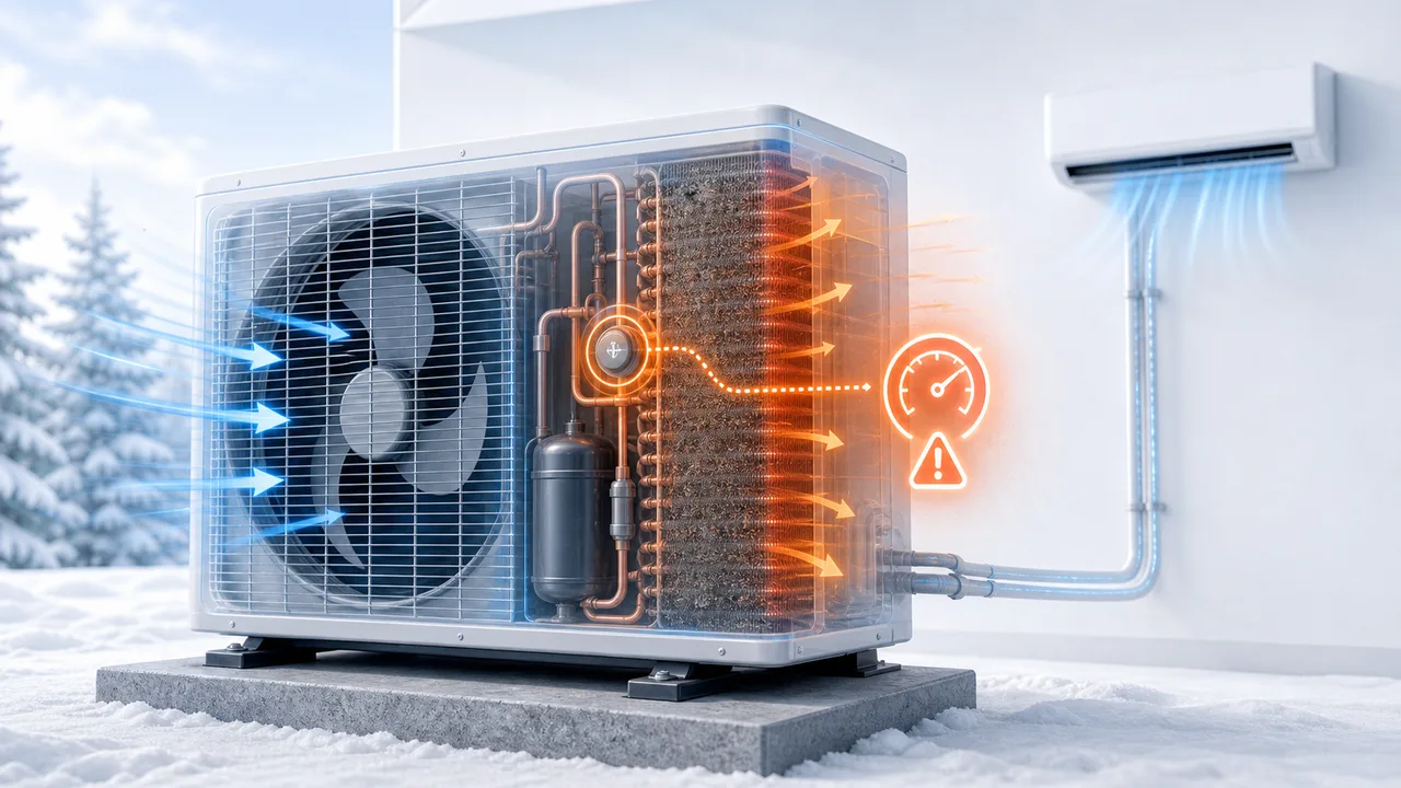 Schéma de diagnostic montrant un pressostat haute pression Daikin Split déclenché côté unité extérieure.