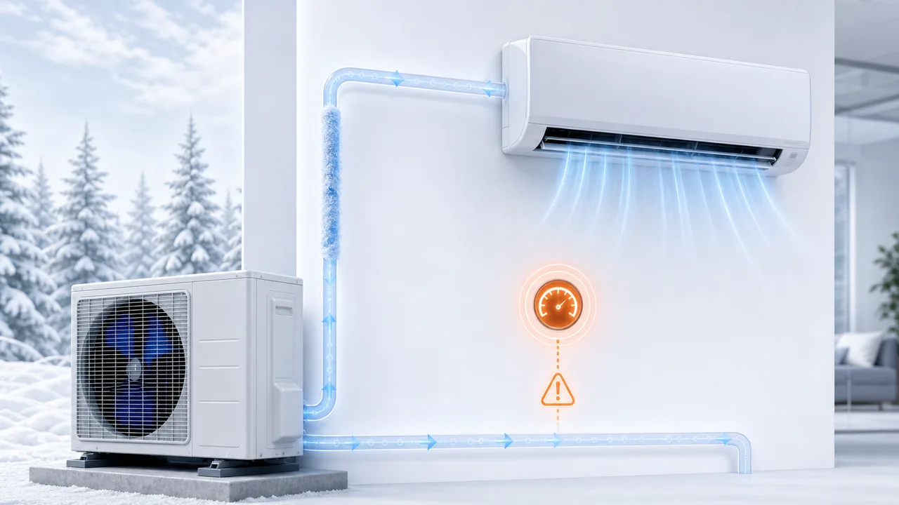 Schéma de diagnostic montrant une basse pression Daikin Split dans un circuit frigorifique scellé.
