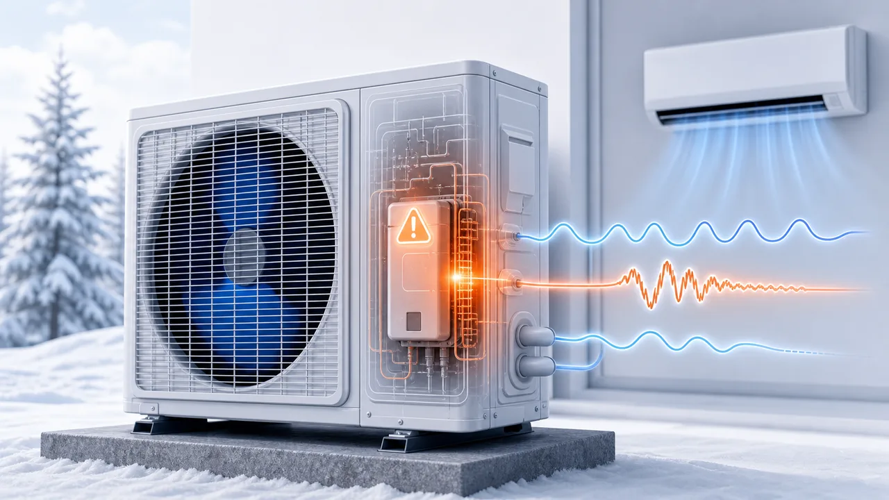 Schéma de diagnostic montrant une surintensité d’alimentation Daikin Split sur un module extérieur scellé.