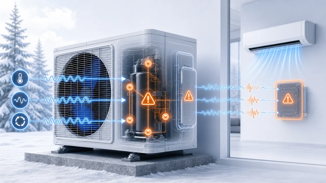 Schéma de diagnostic montrant des capteurs de compresseur Daikin Split incohérents dans l’unité extérieure.