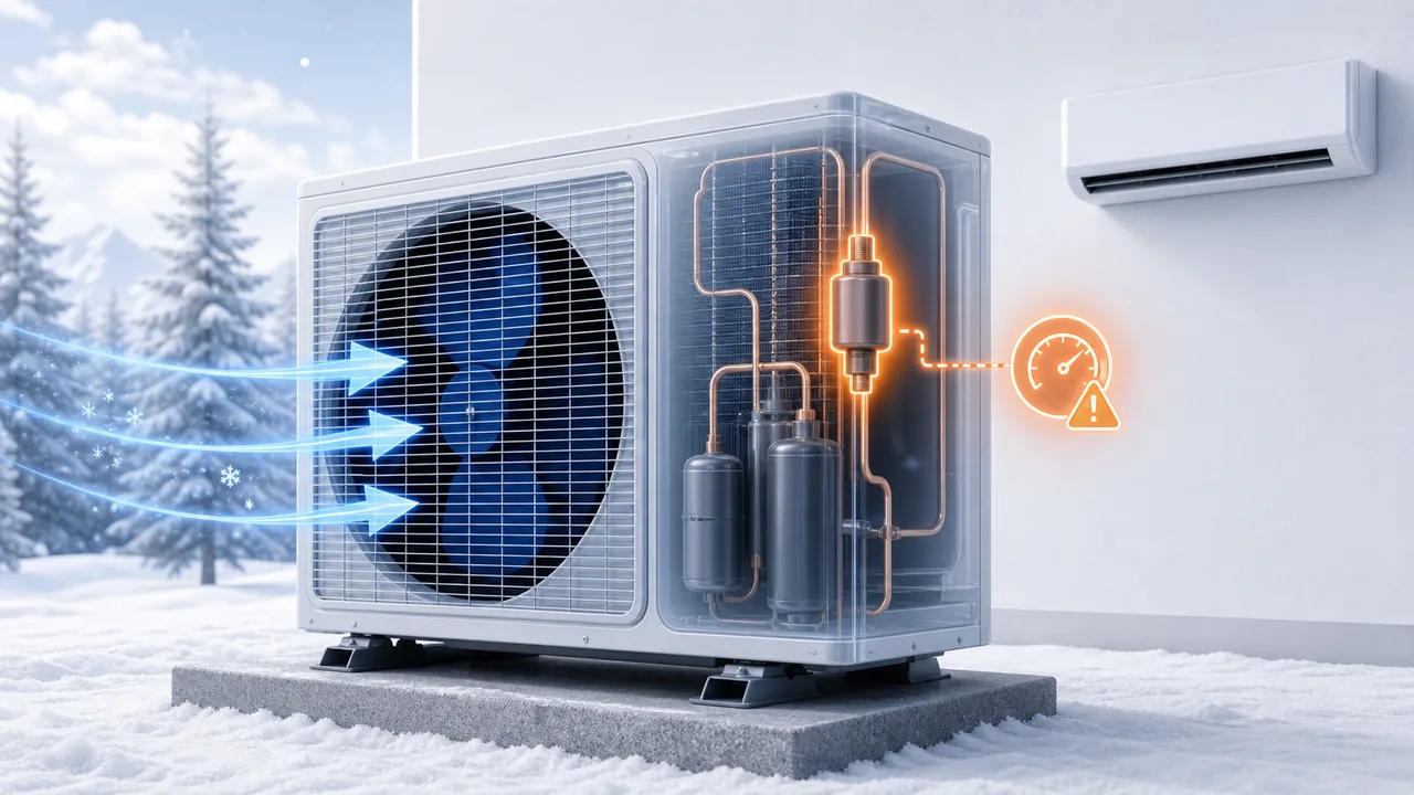 Schéma de diagnostic montrant un pressostat haute pression Daikin Split en continuité anormale.