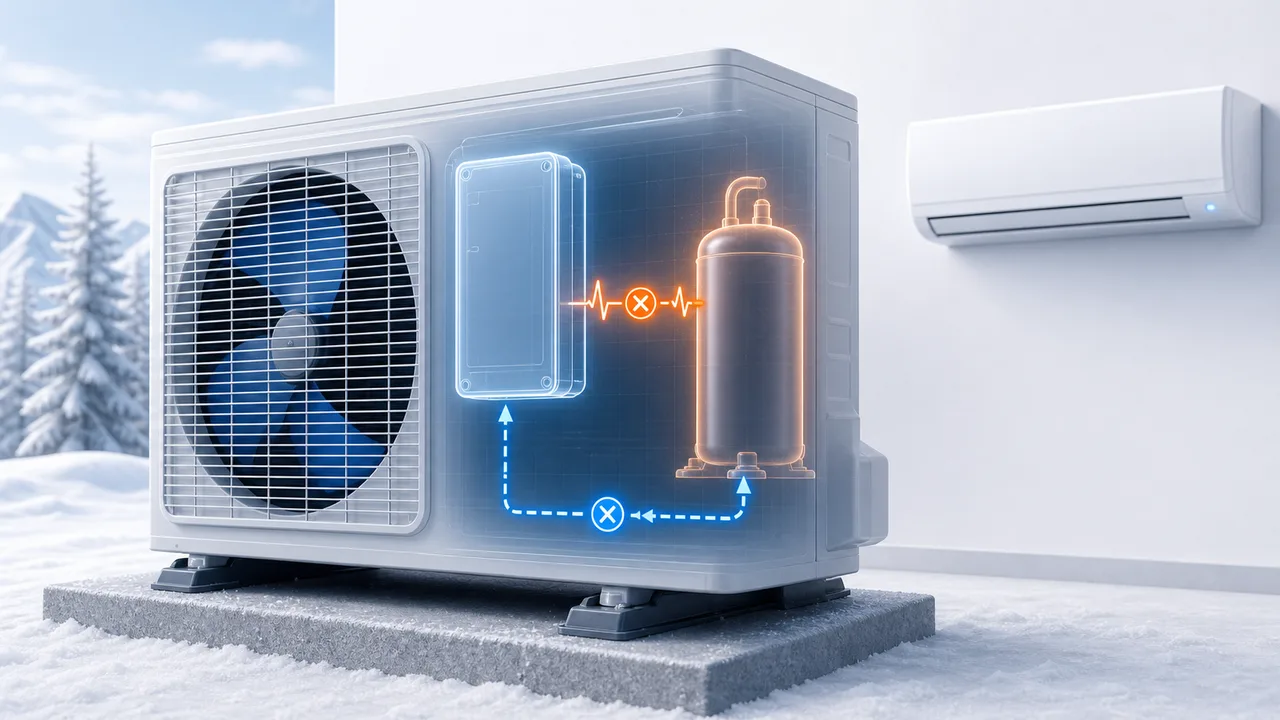Schéma de diagnostic montrant un retour compresseur Daikin Split non confirmé par la carte inverter.