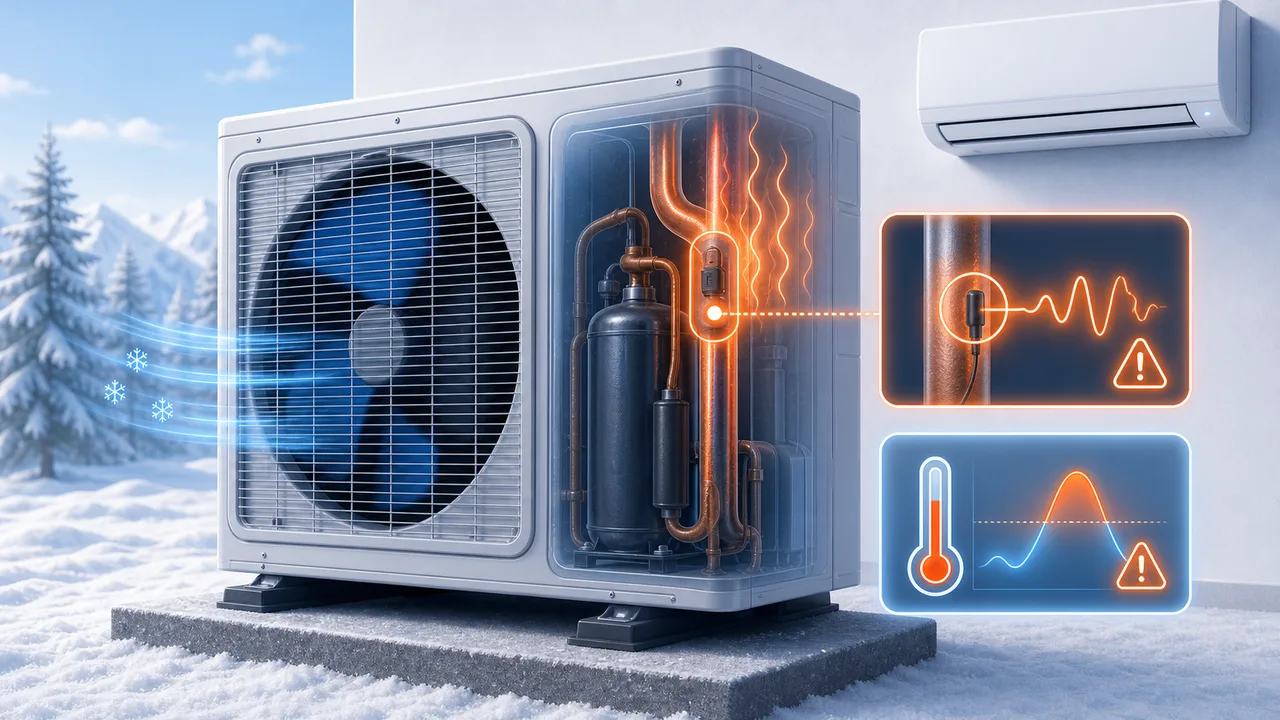 Schéma de diagnostic montrant une thermistance de tuyau de refoulement compresseur Daikin Split en défaut.