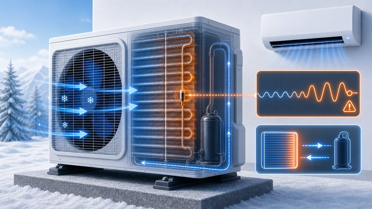 Schéma de diagnostic montrant une thermistance d’échangeur extérieur Daikin Split en défaut sur le condenseur.