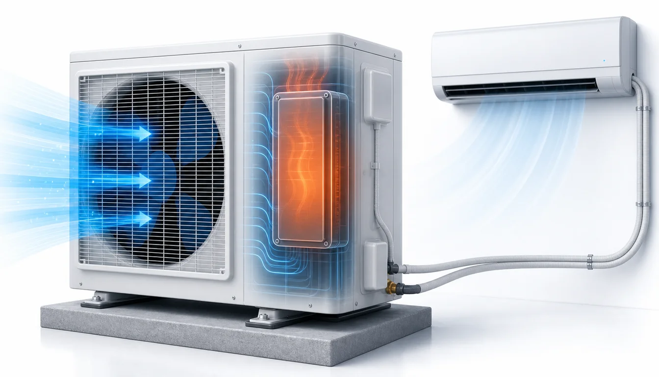 Schéma de diagnostic montrant un boîtier de contrôle extérieur Daikin Split en surchauffe.