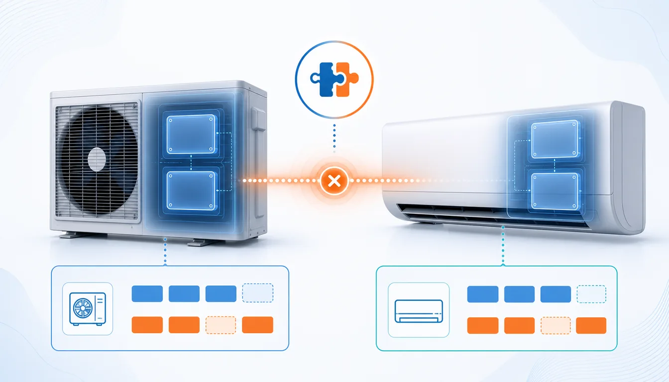 Schéma de diagnostic montrant une incohérence de configuration entre unité intérieure et extérieure Daikin Split.