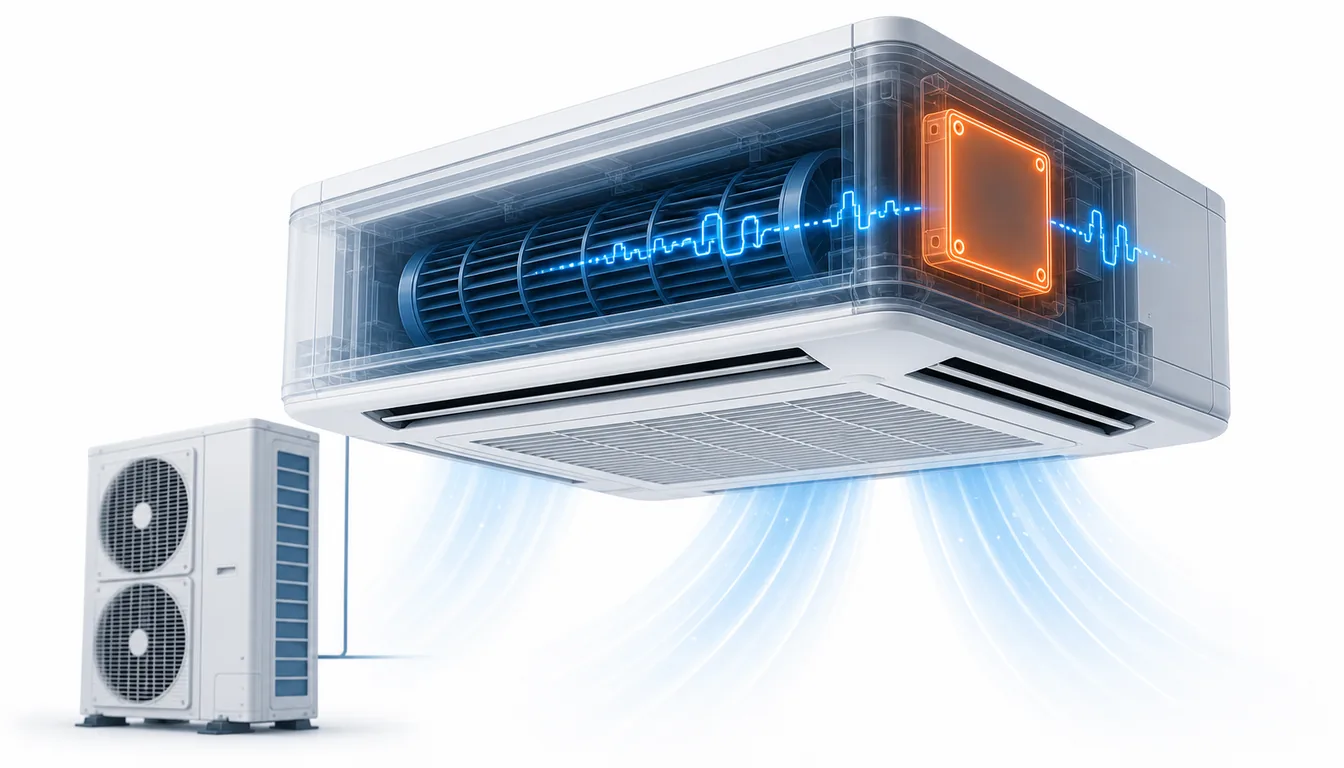 Schéma de diagnostic montrant un module électronique intérieur scellé en défaut sur une unité Daikin VRV.