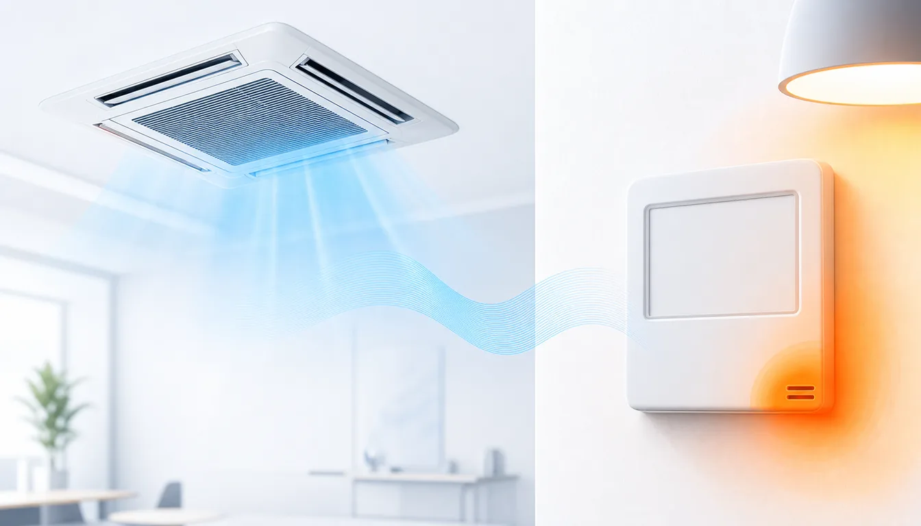 Schéma de diagnostic montrant une sonde de température de télécommande filaire Daikin VRV perturbée par une source chaude.