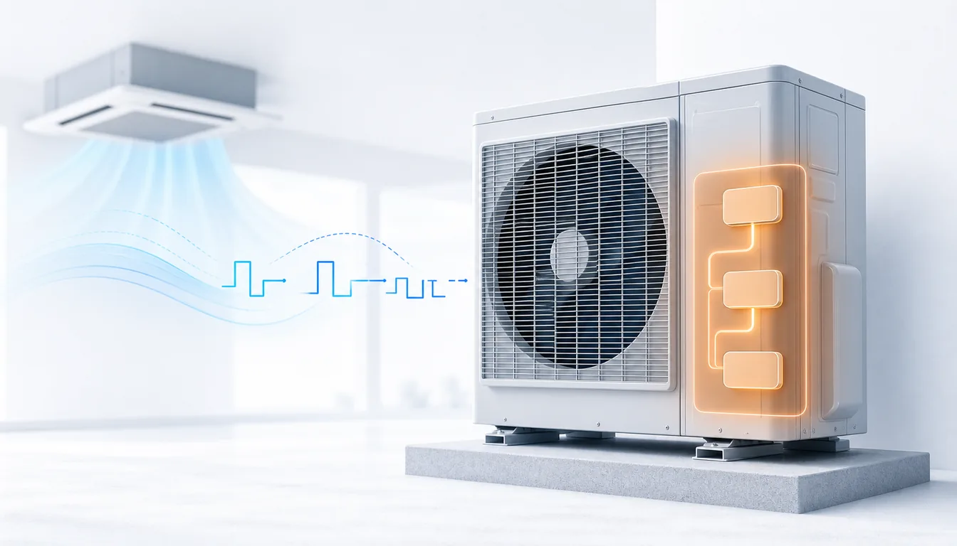 Schéma de diagnostic montrant un module électronique extérieur Daikin VRV scellé en défaut sans panneau ouvert.