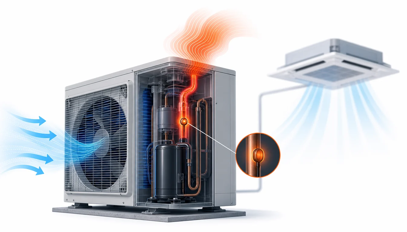 Schéma de diagnostic montrant une température de refoulement compresseur Daikin VRV trop élevée.