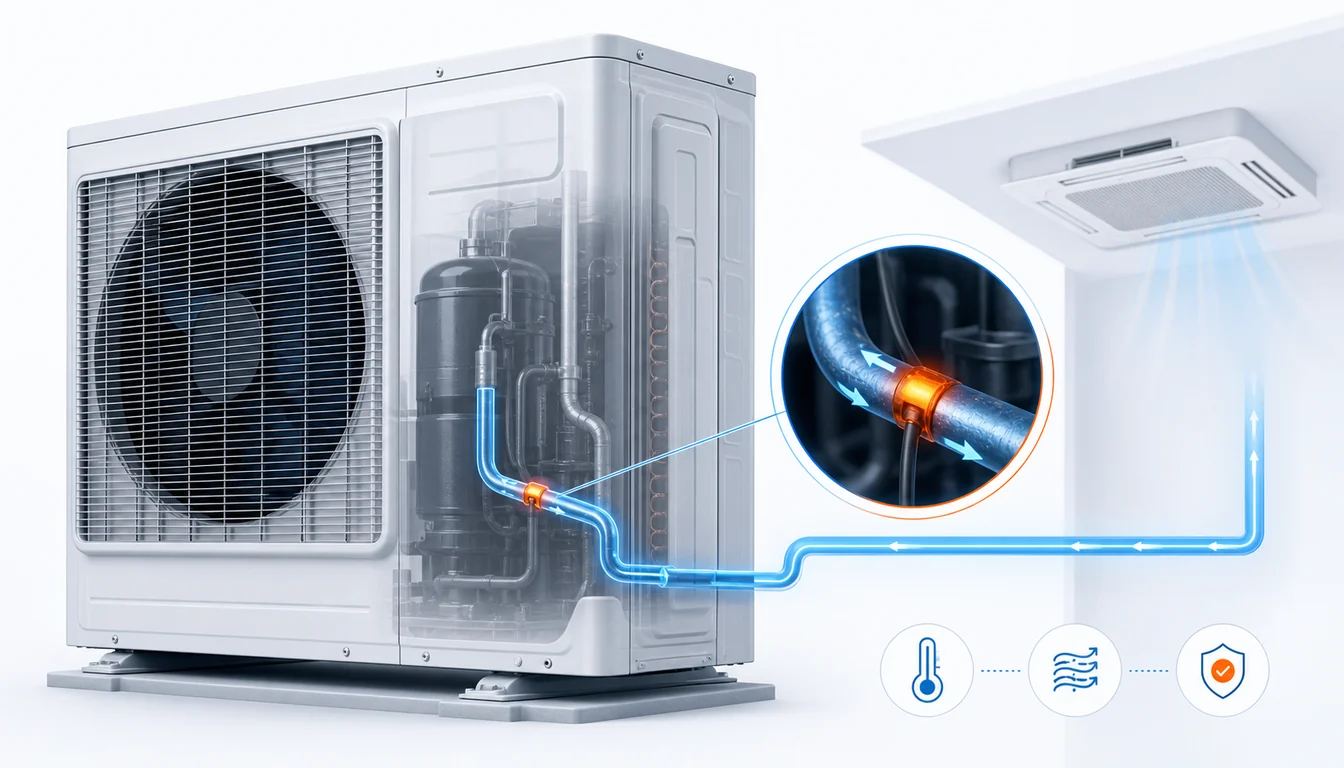 Schéma de diagnostic montrant une thermistance de tuyau d’aspiration Daikin VRV sur la ligne froide.