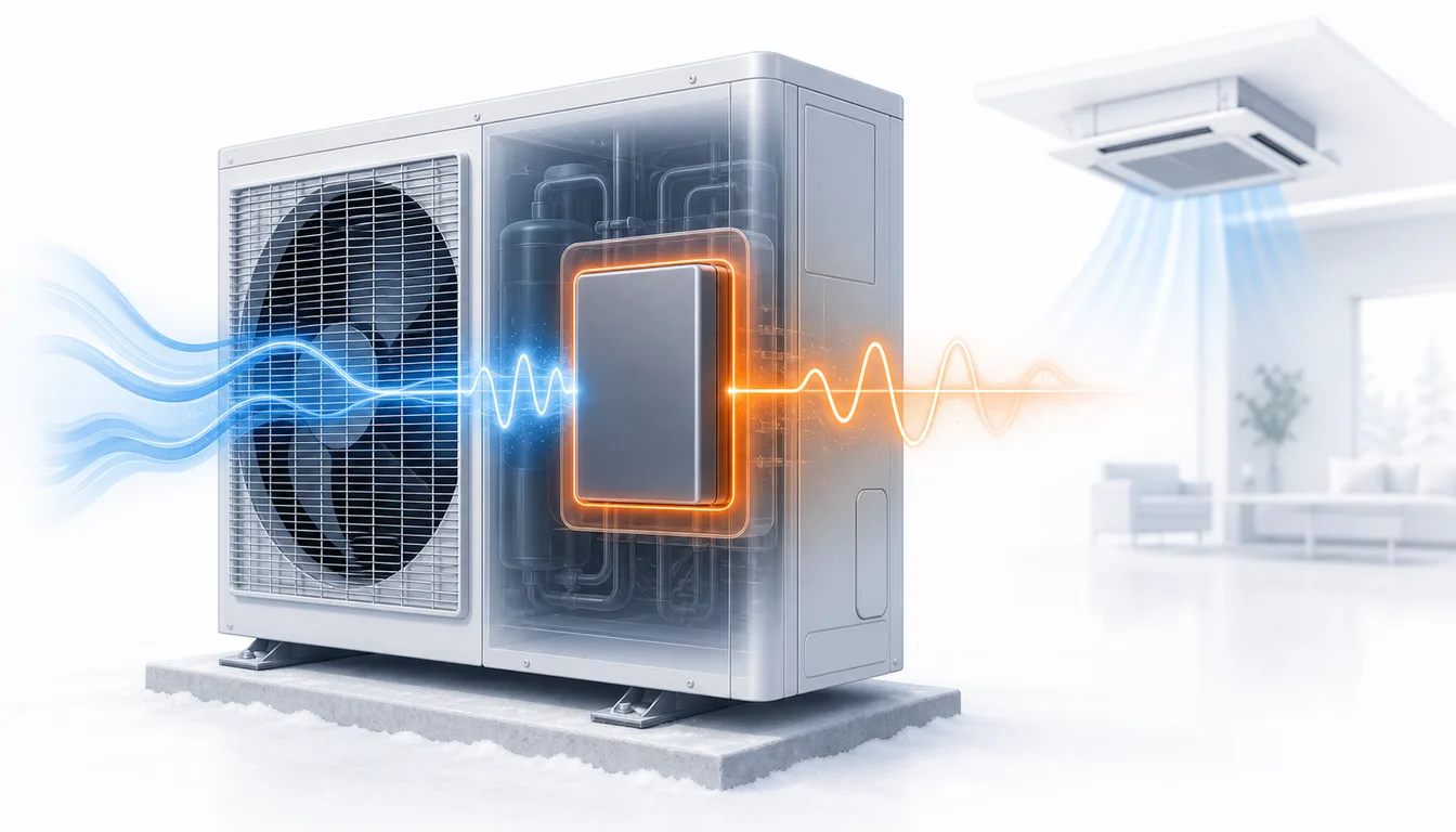 Schéma de diagnostic montrant un module d’alimentation AC-DC Daikin VRV en défaut dans une unité extérieure fermée.