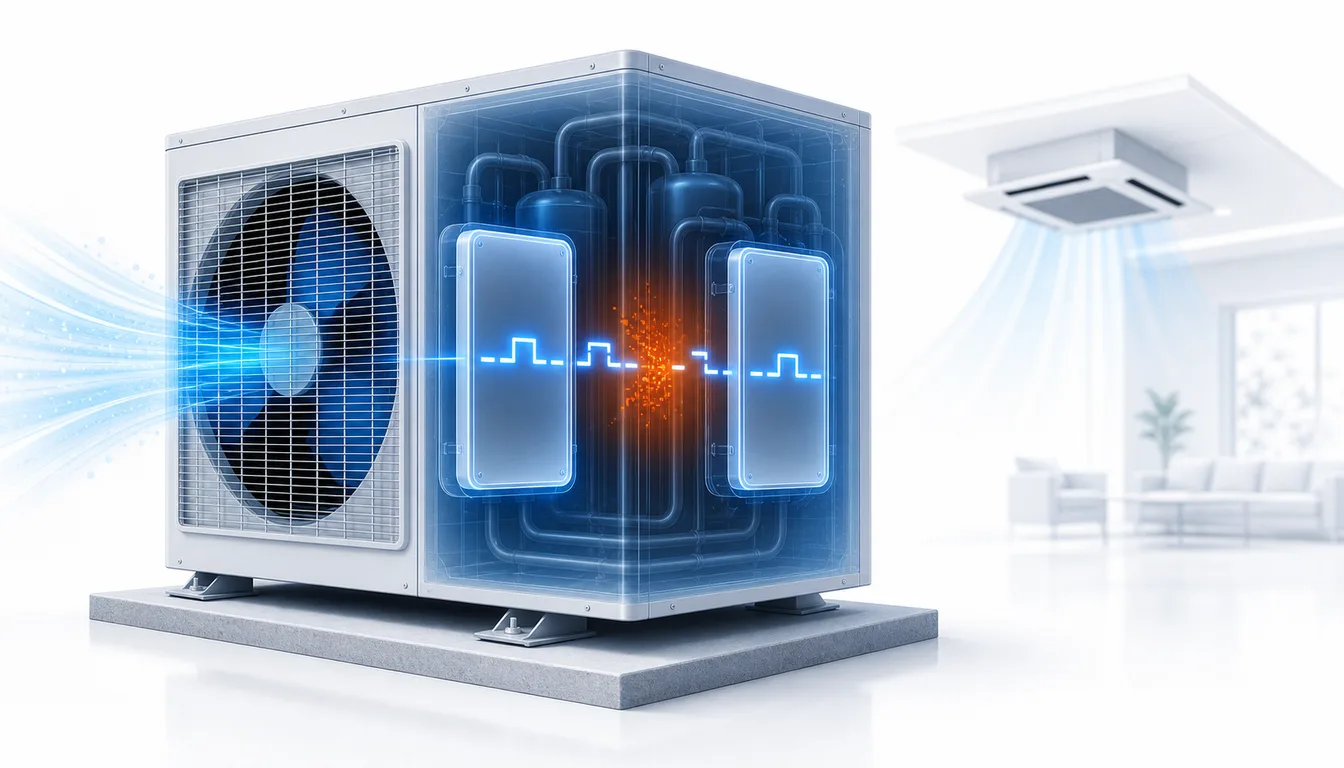 Schéma de diagnostic montrant une perte de transmission entre module de commande et module inverter Daikin VRV.