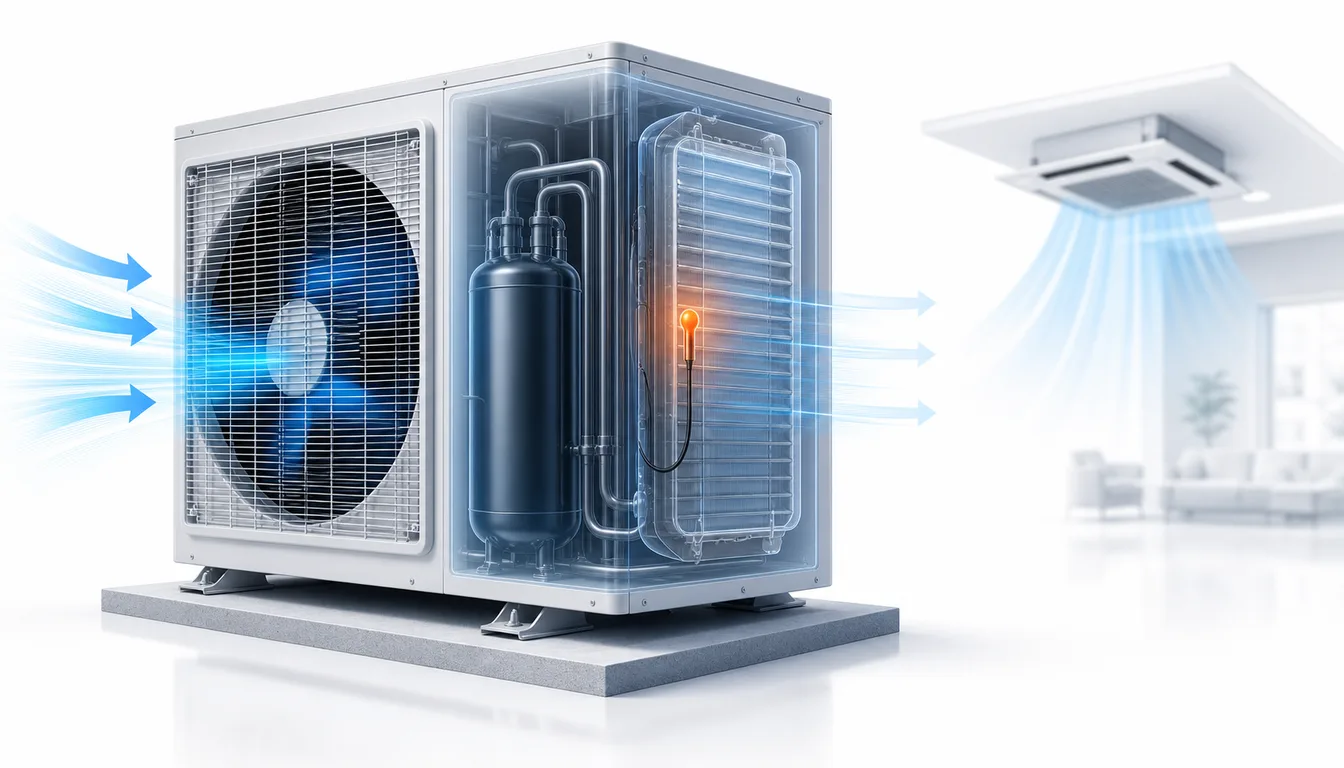Schéma de diagnostic montrant une sonde de dissipateur inverter Daikin VRV en anomalie dans le groupe extérieur.