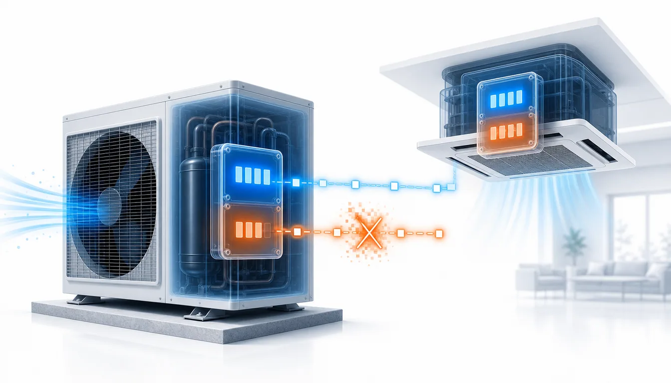 Schéma de diagnostic montrant une incohérence de configuration ou de liaison sur un système Daikin VRV.