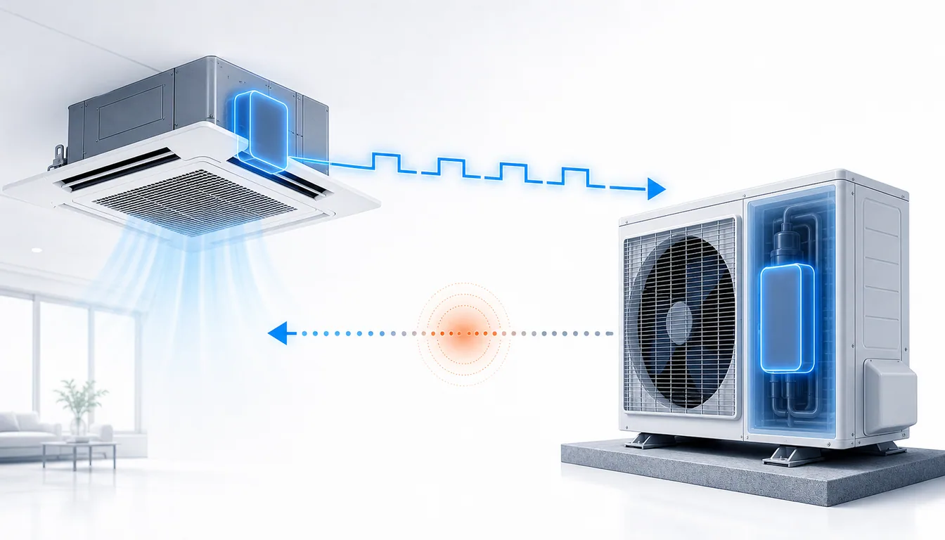 Schéma de diagnostic montrant une anomalie M-NET No ACK entre unité intérieure et extérieure Mitsubishi City Multi.