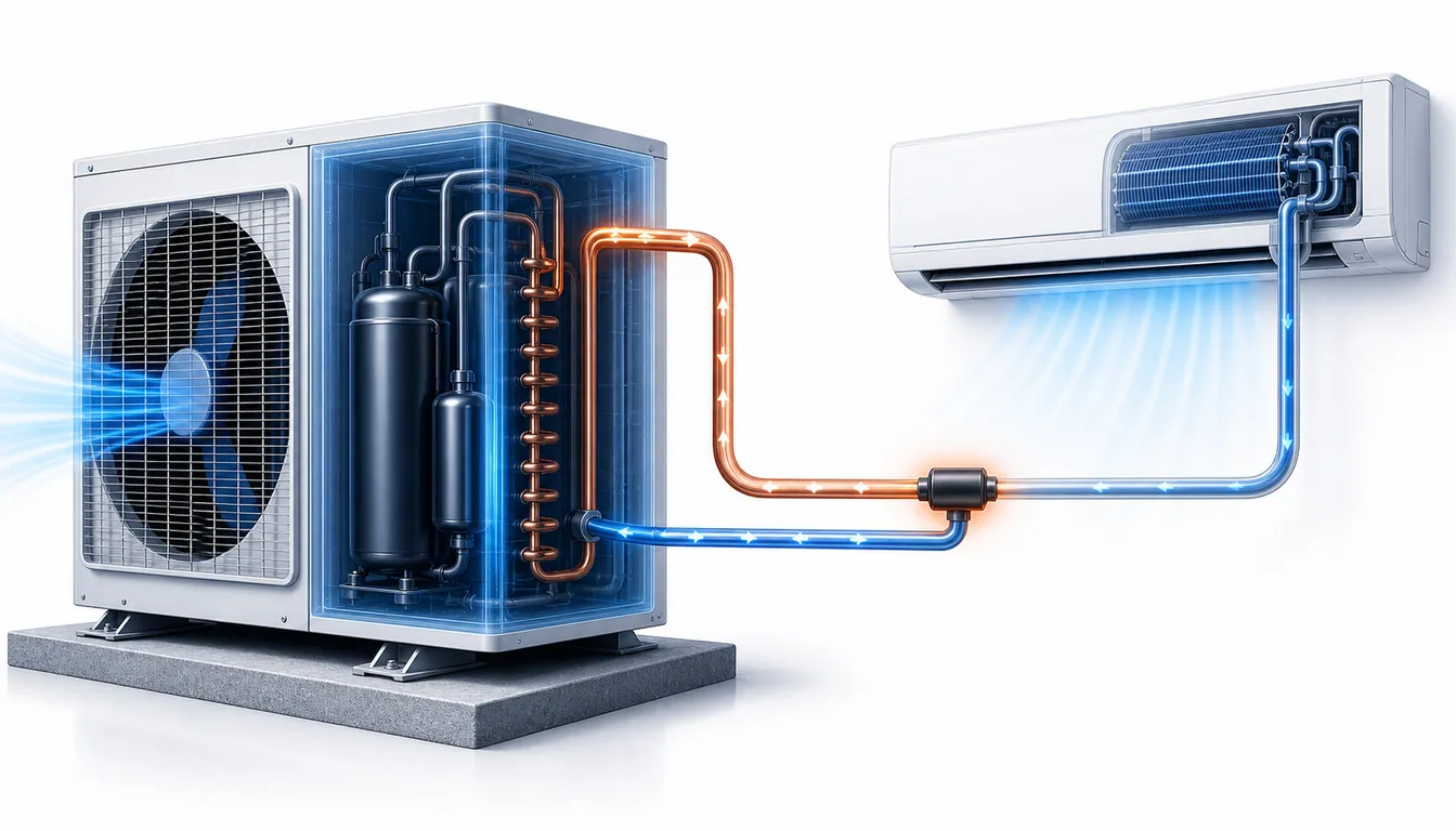 Schéma de diagnostic montrant un capteur basse pression Mitsubishi Mr Slim sur la ligne d’aspiration frigorifique.
