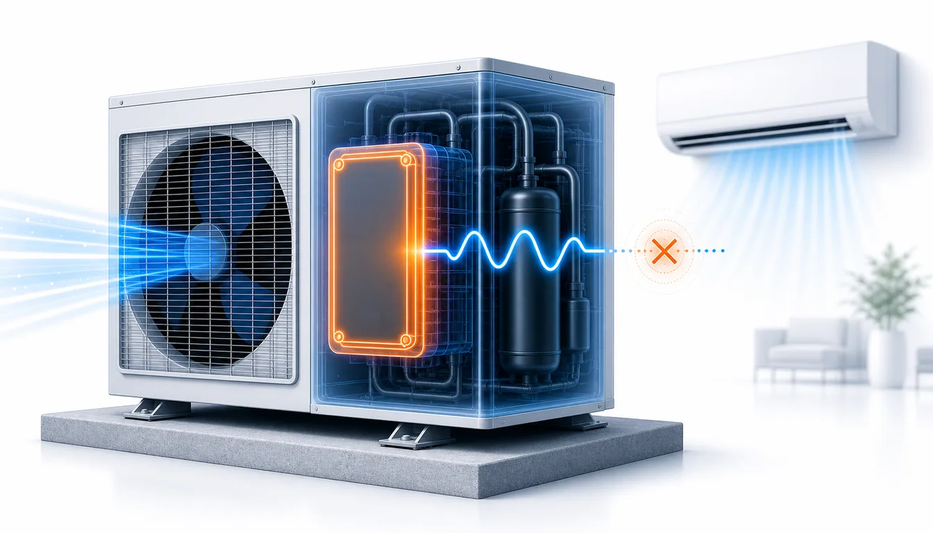 Schéma de diagnostic montrant un module IPM inverter Mitsubishi Mr Slim en protection de surintensité compresseur.