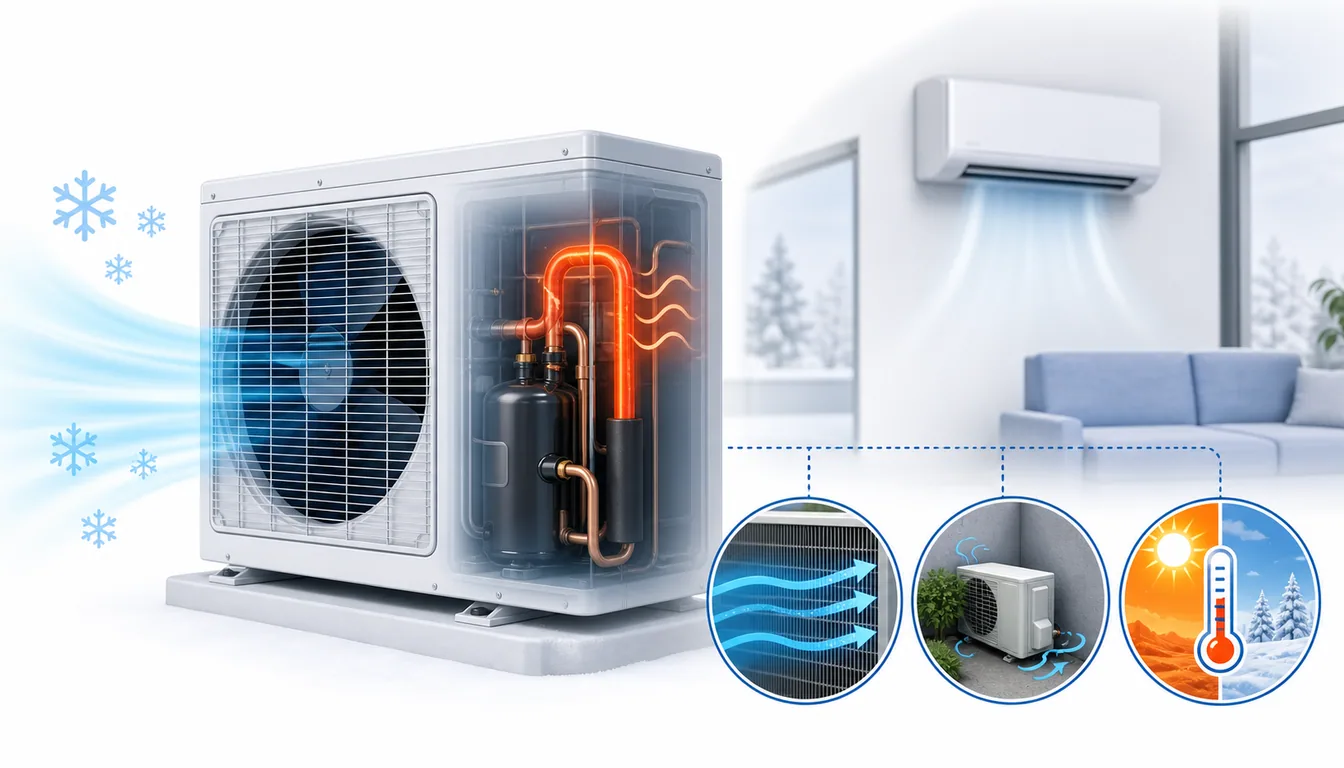 Schéma de diagnostic montrant une surchauffe du compresseur Toshiba résidentiel sur la ligne de refoulement extérieure.
